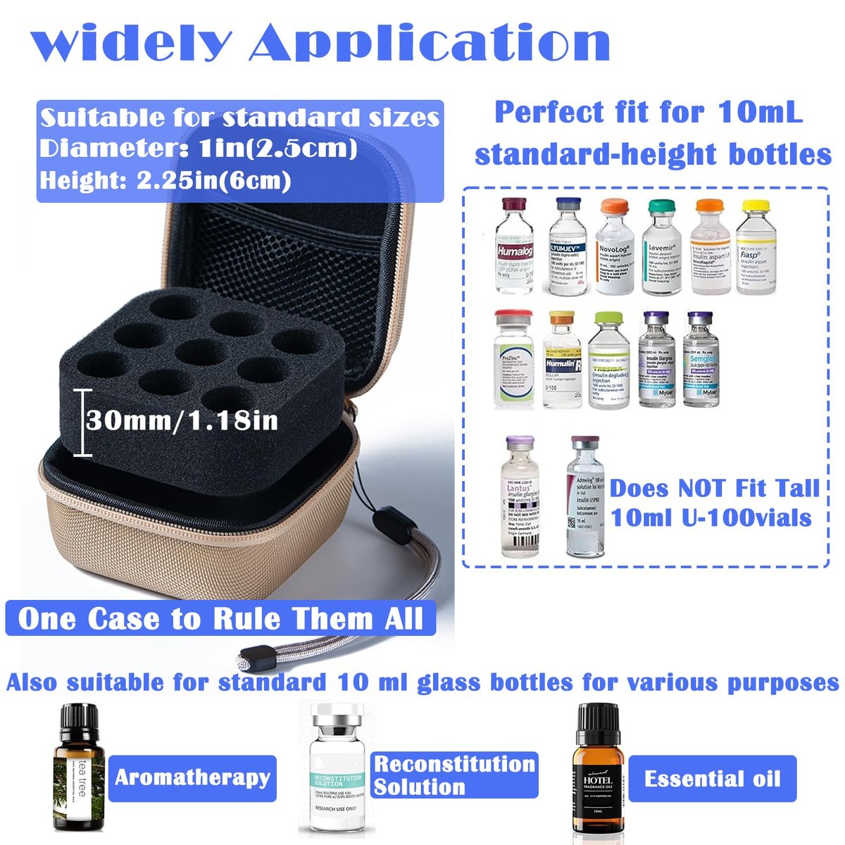 JFGLORIX Insulin-Kühlschrank-Aufbewahrungsbox für Insulinfläschchen, Peptid-Aufbewahrungsetui, passend für Standard 10 ml U-100 Fläschchen, Gold (9 Fächer)