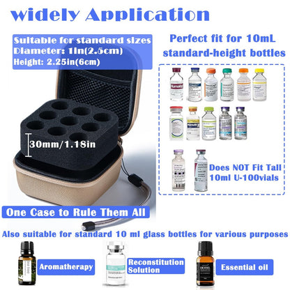 JFGLORIX Insulin-Kühlschrank-Aufbewahrungsbox für Insulinfläschchen, Peptid-Aufbewahrungsetui, passend für Standard 10 ml U-100 Fläschchen, Gold (9 Fächer)