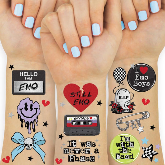 xo, Fetti Emo Temporäre Tattoos – 54 Designs | Geburtstagsdekoration, Grunge-Accessoire, Partygeschenke, Goth, Punk Rock, Dark Aesthetic, Sad Girl Accessoires, Musikfestival, Konzert, Emo Night Zubehör