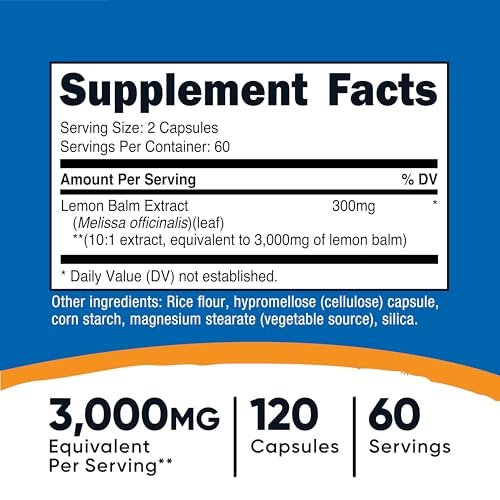 Nutricost Zitronenmelissen-Extrakt 120 Kapseln für 60 Portionen pro Flasche - Melissa officinalis Blatt-Extrakt, vegan