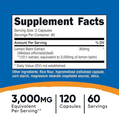 Nutricost Zitronenmelissen-Extrakt 120 Kapseln für 60 Portionen pro Flasche - Melissa officinalis Blatt-Extrakt, vegan