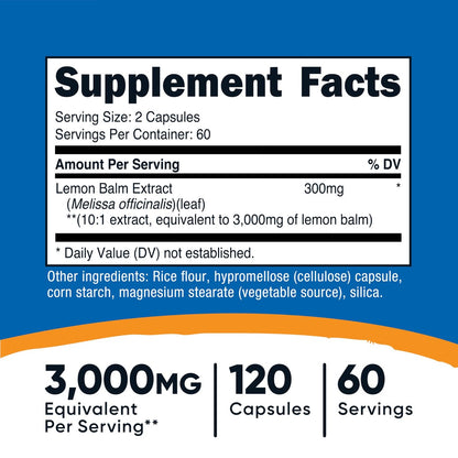 Nutricost Zitronenmelissen-Extrakt 120 Kapseln für 60 Portionen pro Flasche - Melissa officinalis Blatt-Extrakt, vegan