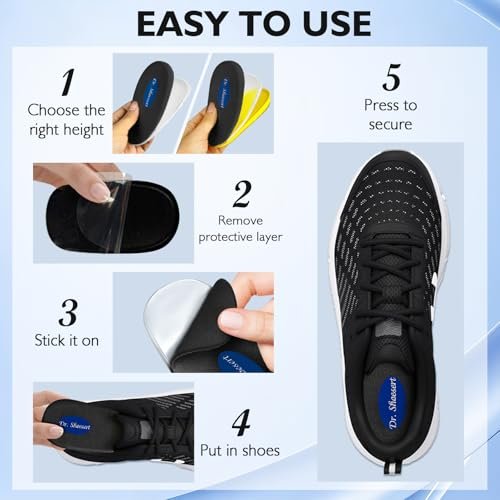 Dr. Shoesert Verstellbare 1-Zoll-Fersenerhöhungen (3-Schicht-Stabilität) – Schwarze orthopädische Einlagen für Plantarfasziitis & Beinlängendifferenz – Waben-Gel-Hybrid-Dämpfung für Damen & Herren (Klein)