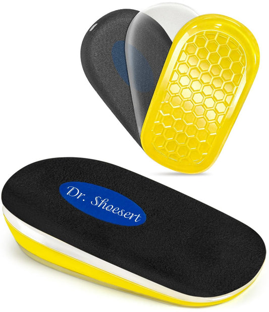 Dr. Shoesert Verstellbare 1-Zoll-Fersenerhöhungen (3-Schicht-Stabilität) – Schwarze orthopädische Einlagen für Plantarfasziitis & Beinlängendifferenz – Waben-Gel-Hybrid-Dämpfung für Damen & Herren (Klein)