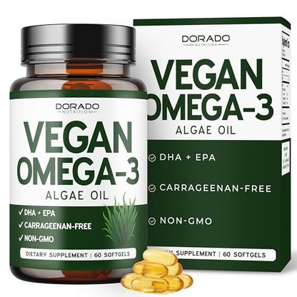 Vegane Omega 3 Algenöl (60 Softgels) – Pflanzliches DHA & EPA, nachhaltig, ohne Carrageen, Nicht-GVO | Herz, Gehirn & Augen | Alternative zu Fischöl | Hergestellt in USA