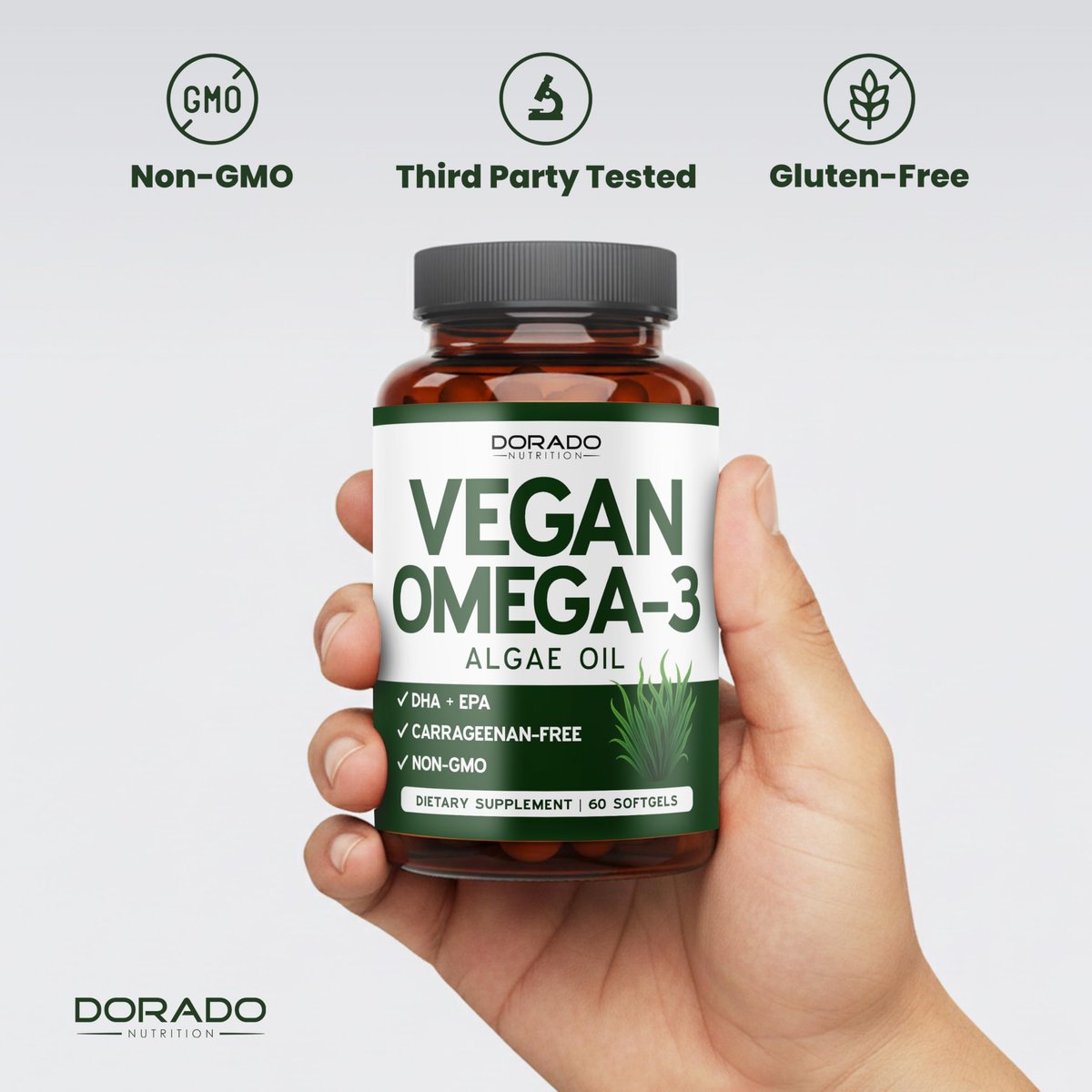 Vegane Omega 3 Algenöl (60 Softgels) – Pflanzliches DHA & EPA, nachhaltig, ohne Carrageen, Nicht-GVO | Herz, Gehirn & Augen | Alternative zu Fischöl | Hergestellt in USA