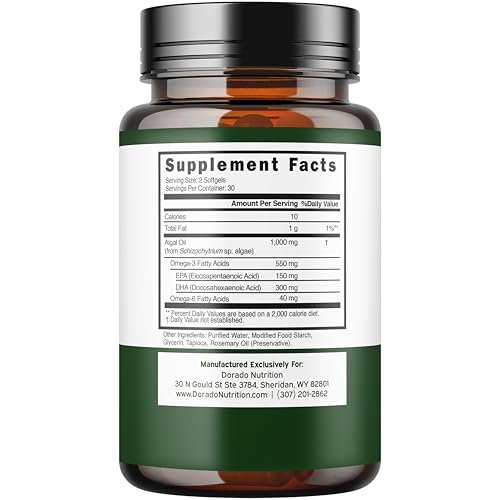 Vegane Omega 3 Algenöl (60 Softgels) – Pflanzliches DHA & EPA, nachhaltig, ohne Carrageen, Nicht-GVO | Herz, Gehirn & Augen | Alternative zu Fischöl | Hergestellt in USA