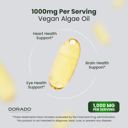 Vegane Omega 3 Algenöl (60 Softgels) – Pflanzliches DHA & EPA, nachhaltig, ohne Carrageen, Nicht-GVO | Herz, Gehirn & Augen | Alternative zu Fischöl | Hergestellt in USA