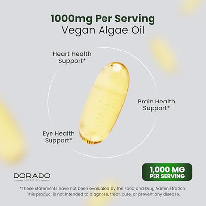 Vegane Omega 3 Algenöl (60 Softgels) – Pflanzliches DHA & EPA, nachhaltig, ohne Carrageen, Nicht-GVO | Herz, Gehirn & Augen | Alternative zu Fischöl | Hergestellt in USA