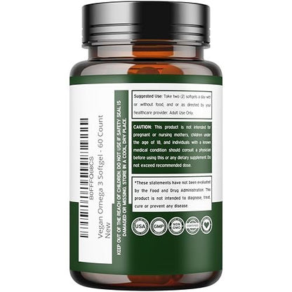 Vegane Omega 3 Algenöl (60 Softgels) – Pflanzliches DHA & EPA, nachhaltig, ohne Carrageen, Nicht-GVO | Herz, Gehirn & Augen | Alternative zu Fischöl | Hergestellt in USA