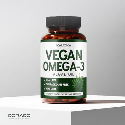 Vegane Omega 3 Algenöl (60 Softgels) – Pflanzliches DHA & EPA, nachhaltig, ohne Carrageen, Nicht-GVO | Herz, Gehirn & Augen | Alternative zu Fischöl | Hergestellt in USA