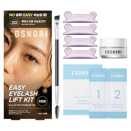 COSNORI Easy Eyelash Lift Kit – DIY Wimpernlifting-Set für zu Hause – Koreanische Wimpernwelle mit 5 Anwendungen, langanhaltender Schwung