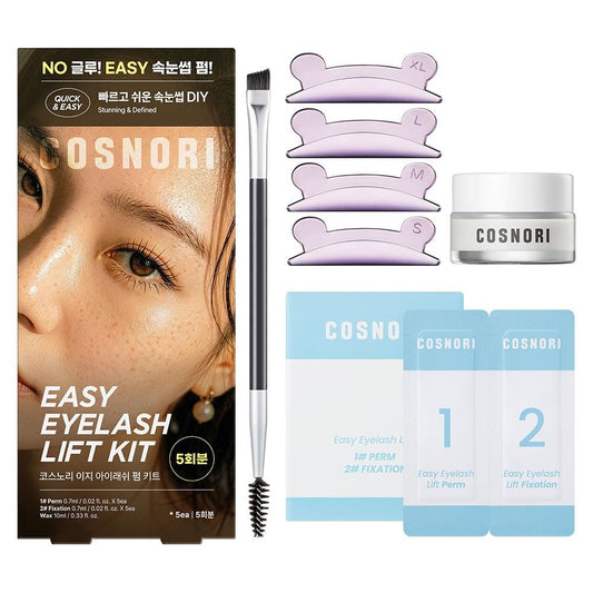 COSNORI Easy Eyelash Lift Kit – DIY Wimpernlifting-Set für zu Hause – Koreanische Wimpernwelle mit 5 Anwendungen, langanhaltender Schwung