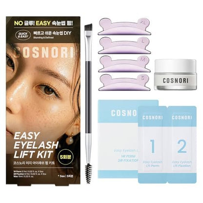 COSNORI Easy Eyelash Lift Kit – DIY Wimpernlifting-Set für zu Hause – Koreanische Wimpernwelle mit 5 Anwendungen, langanhaltender Schwung
