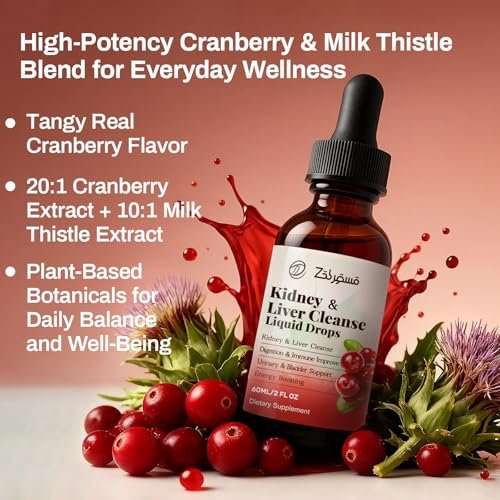 Pavintrix Nierenreinigung Tropfen mit Cranberry-Extrakt, Mariendistel, Chanca Piedra & Artischocke - Kräuterergänzung für Leber-Nieren-Detox & Harnwegsunterstützung, 60 ml
