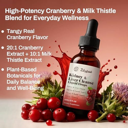 Pavintrix Nierenreinigung Tropfen mit Cranberry-Extrakt, Mariendistel, Chanca Piedra & Artischocke - Kräuterergänzung für Leber-Nieren-Detox & Harnwegsunterstützung, 60 ml