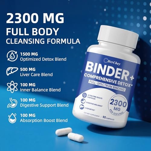 HevChay 2300 MG Detox Binder Komplex – 3-in-1 Entgiftung mit Aktivkohle, Zeolith, Bentonit – Leber & Darmreinigung, Toxinausleitung, Verdauungsunterstützung, 90 vegane Kapseln