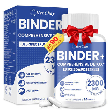 HevChay 2300 MG Detox Binder Komplex – 3-in-1 Entgiftung mit Aktivkohle, Zeolith, Bentonit – Leber & Darmreinigung, Toxinausleitung, Verdauungsunterstützung, 90 vegane Kapseln