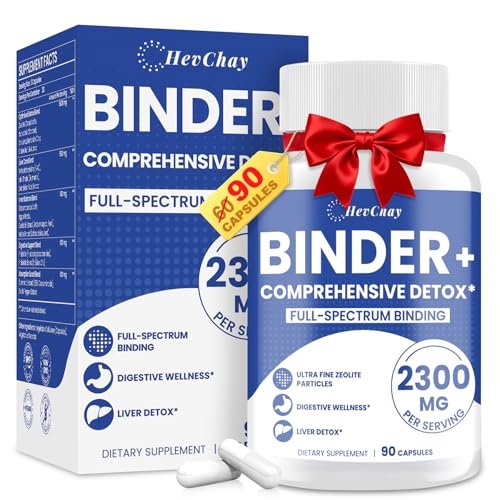 HevChay 2300 MG Detox Binder Komplex – 3-in-1 Entgiftung mit Aktivkohle, Zeolith, Bentonit – Leber & Darmreinigung, Toxinausleitung, Verdauungsunterstützung, 90 vegane Kapseln