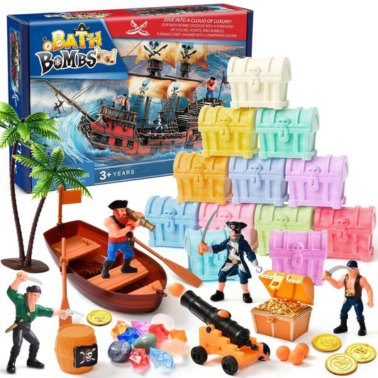 Toylink Badebomben für Kinder mit Taucher-Schatzspielzeug im Inneren, 12er-Pack Schatztruhe Badebomben mit Überraschungs-Piratenzubehör, handgemachte Badesprudel, Geburtstags-Weihnachtsgeschenkset