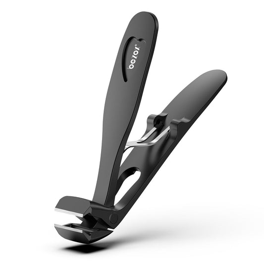 BEZOX Nagelknipser mit abgewinkeltem Kopf für dicke Nägel – Gerade Klinge für Zehennägel, ergonomisch für Senioren, mit Auffangschale, schwerer Nagelschneider – Schwarz