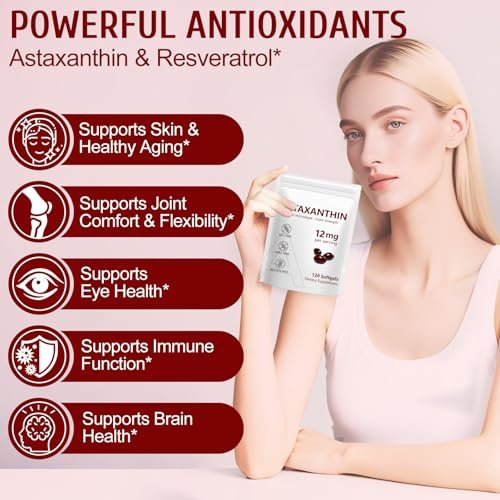 NenMaoKeNu Astaxanthin 12 mg – Premium Astaxanthin Antioxidant Kapseln für Augen-, Immun- und Hautgesundheit, 120 Softgels