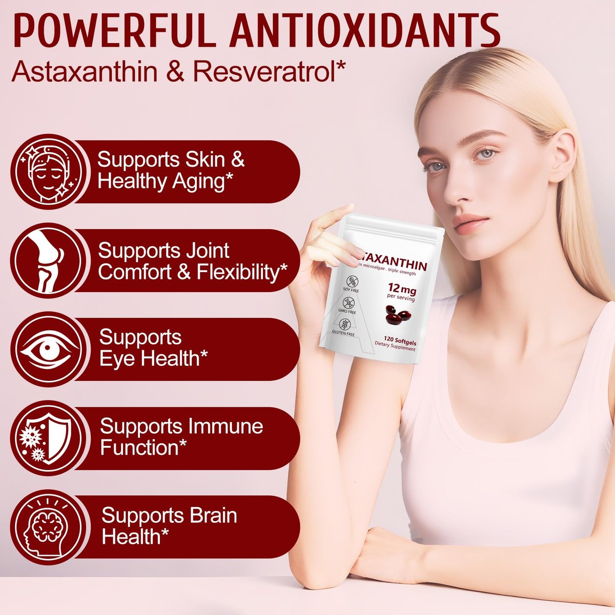 NenMaoKeNu Astaxanthin 12 mg – Premium Astaxanthin Antioxidant Kapseln für Augen-, Immun- und Hautgesundheit, 120 Softgels