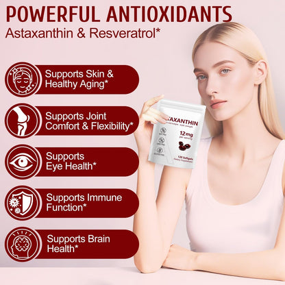 NenMaoKeNu Astaxanthin 12 mg – Premium Astaxanthin Antioxidant Kapseln für Augen-, Immun- und Hautgesundheit, 120 Softgels