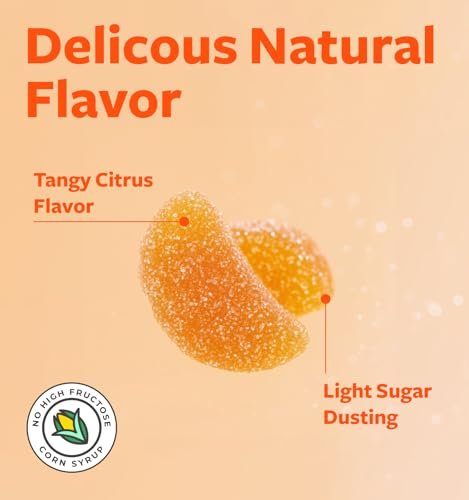Vegane Vitamin C Gummis für Erwachsene - Immununterstützung mit 500 mg pro Portion für tägliches und saisonales Wohlbefinden - Hochdosiert, nicht-GMO, Orangengeschmack (1-Monats-Vorrat)