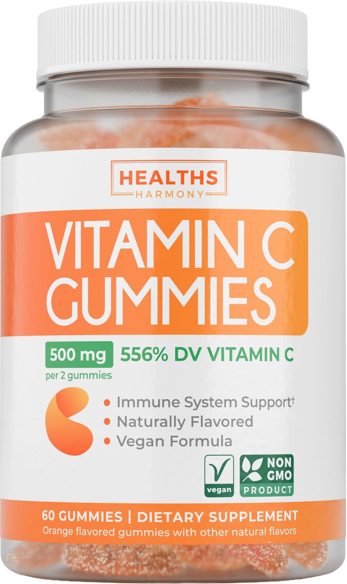 Vegane Vitamin C Gummis für Erwachsene - Immununterstützung mit 500 mg pro Portion für tägliches und saisonales Wohlbefinden - Hochdosiert, nicht-GMO, Orangengeschmack (1-Monats-Vorrat)