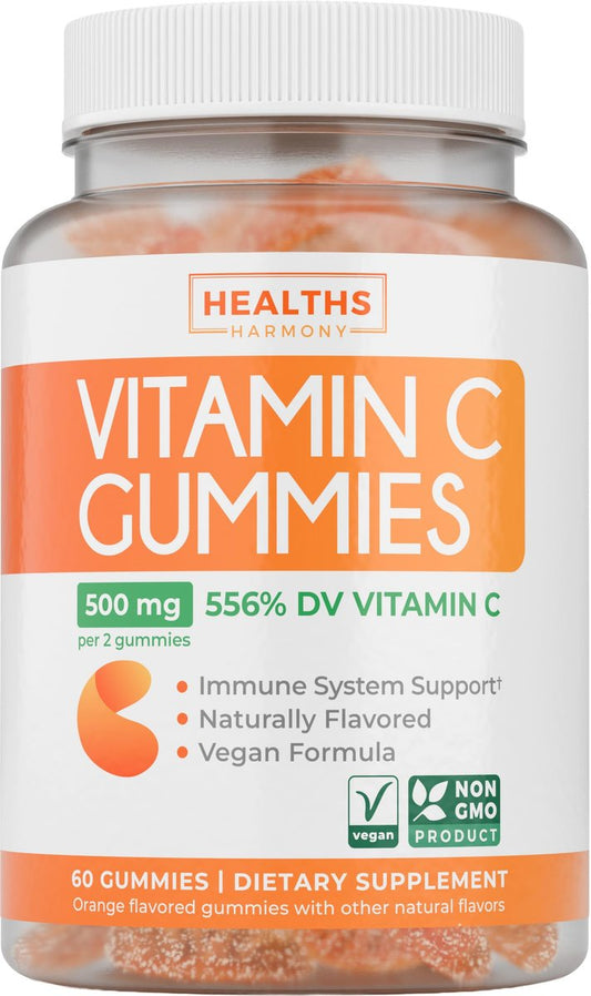 Vegane Vitamin C Gummis für Erwachsene - Immununterstützung mit 500 mg pro Portion für tägliches und saisonales Wohlbefinden - Hochdosiert, nicht-GMO, Orangengeschmack (1-Monats-Vorrat)