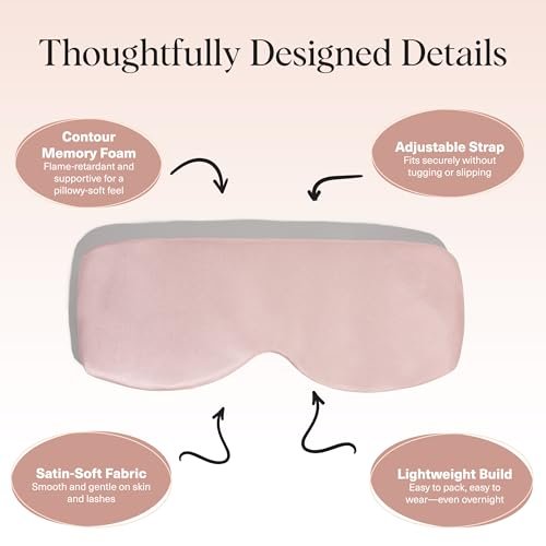 Kitsch Kontur-Kissen Schlafmaske – Weicher als Seide, Schlafmasken für Frauen und Männer, kein Augendruck, leicht, Augenpflege, Reiseutensilien – Blush