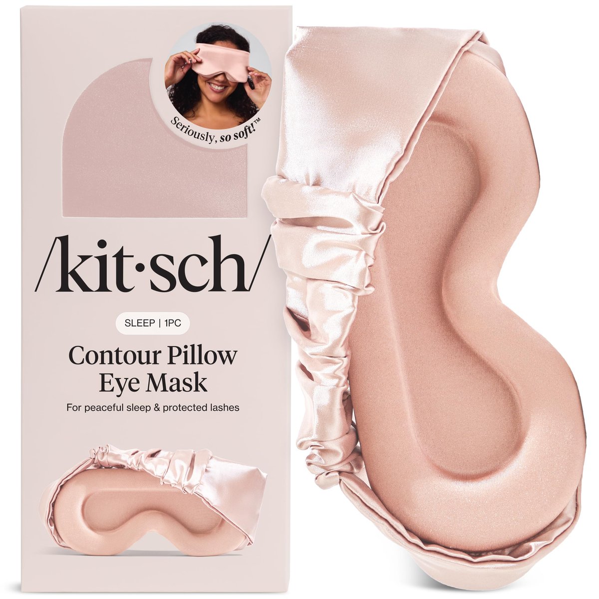 Kitsch Kontur-Kissen Schlafmaske – Weicher als Seide, Schlafmasken für Frauen und Männer, kein Augendruck, leicht, Augenpflege, Reiseutensilien – Blush