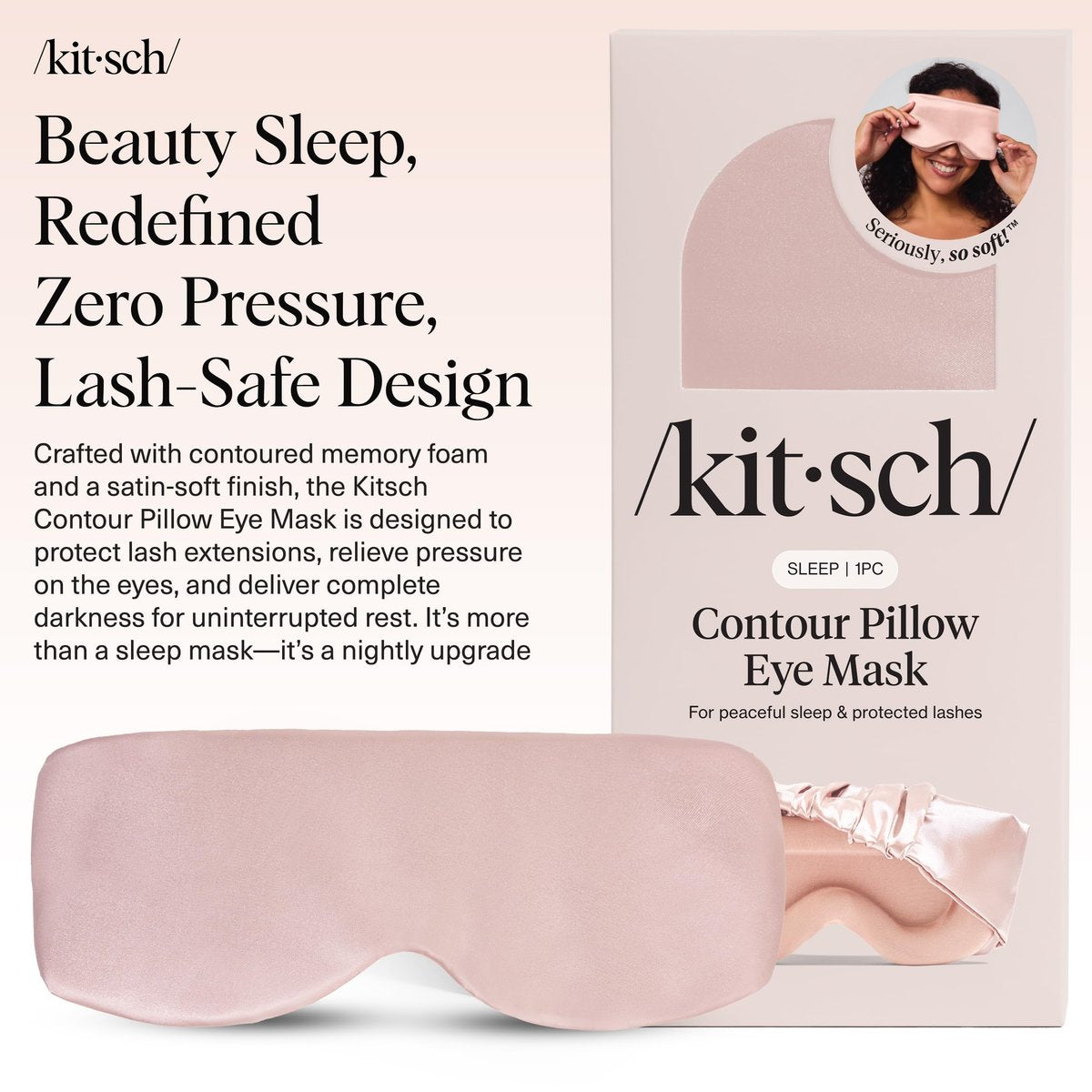 Kitsch Kontur-Kissen Schlafmaske – Weicher als Seide, Schlafmasken für Frauen und Männer, kein Augendruck, leicht, Augenpflege, Reiseutensilien – Blush