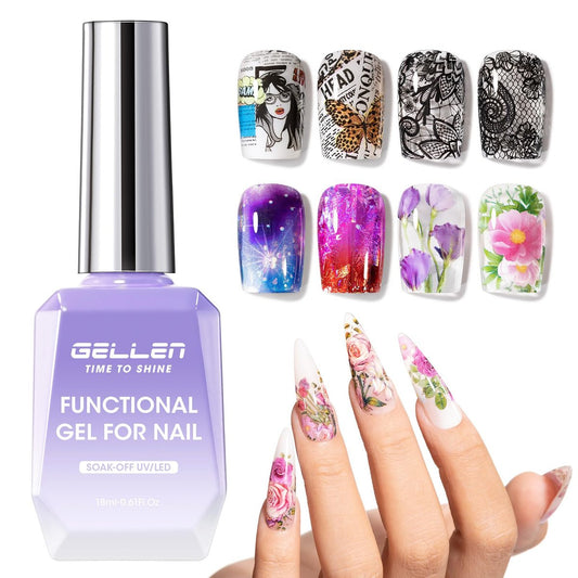 GELLEN 18ml Nagelfolien-Klebegel, Folientransfergel für Nagelsticker, Nail Art Klebegel, klar, aushärtbar in 30-60s, ungiftig HEMA-frei TPO-frei