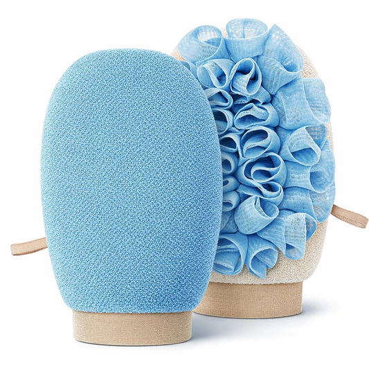 2-in-1 Peelinghandschuh für Selbstbräuner-Entfernung & tägliches Duschen, doppelseitiger koreanischer Körperpeeling-Handschuh mit Loofah-Schwamm, Entferner abgestorbener Haut für KP, eingewachsene Haare & glatte Haut