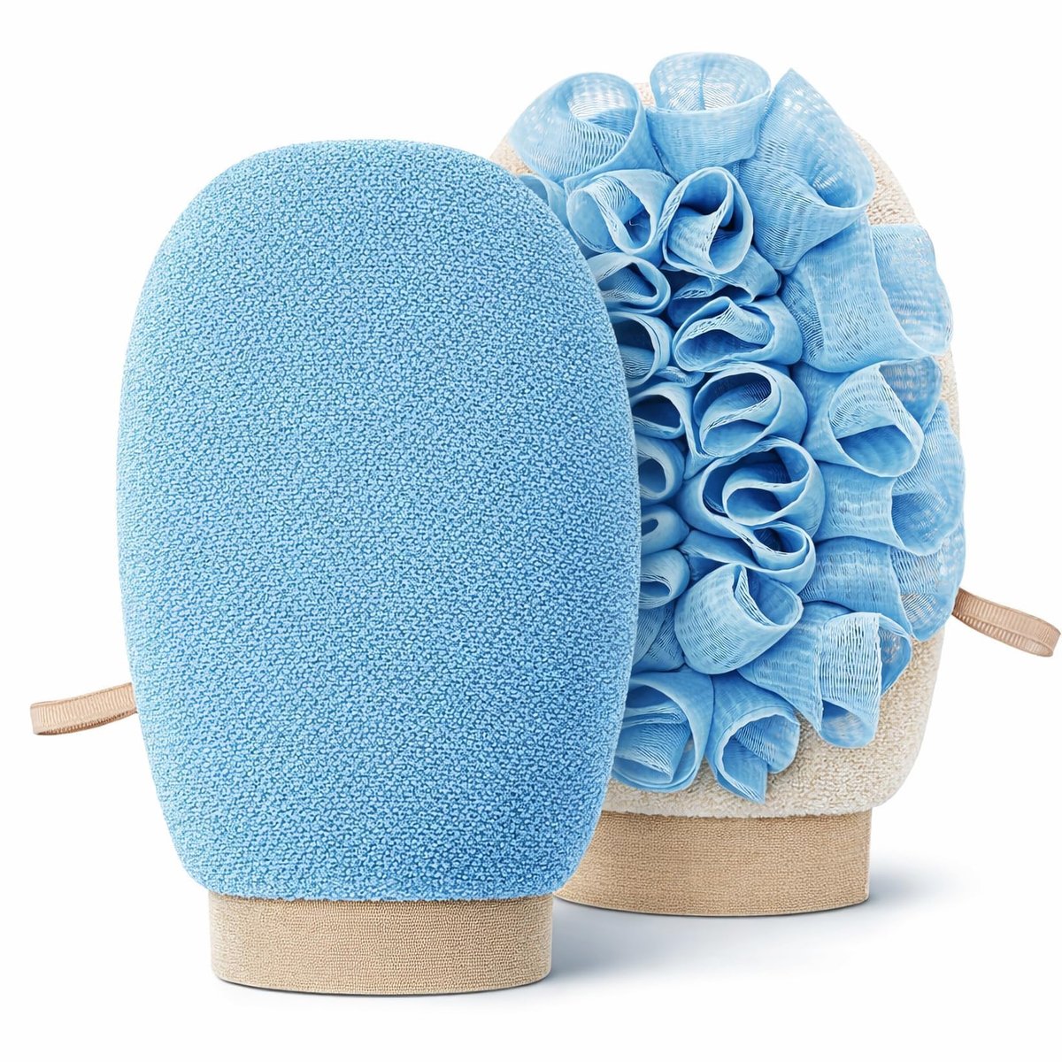 2-in-1 Peelinghandschuh für Selbstbräuner-Entfernung & tägliches Duschen, doppelseitiger koreanischer Körperpeeling-Handschuh mit Loofah-Schwamm, Entferner abgestorbener Haut für KP, eingewachsene Haare & glatte Haut