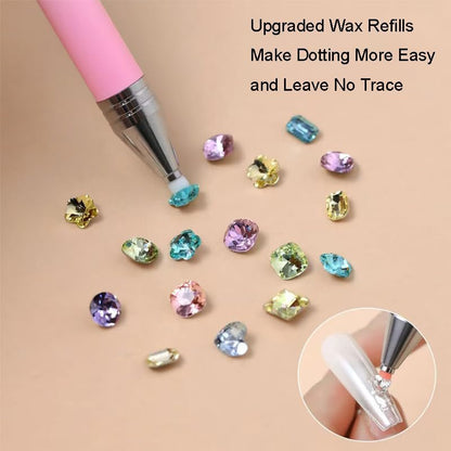 Rhinestone Picker Wax Pen - Nachfüllbarer Strassapplikator mit 3 zusätzlichen Wachs-Nachfüllungen, Strasspicker-Werkzeug für Nageldesign und Diamantmalerei