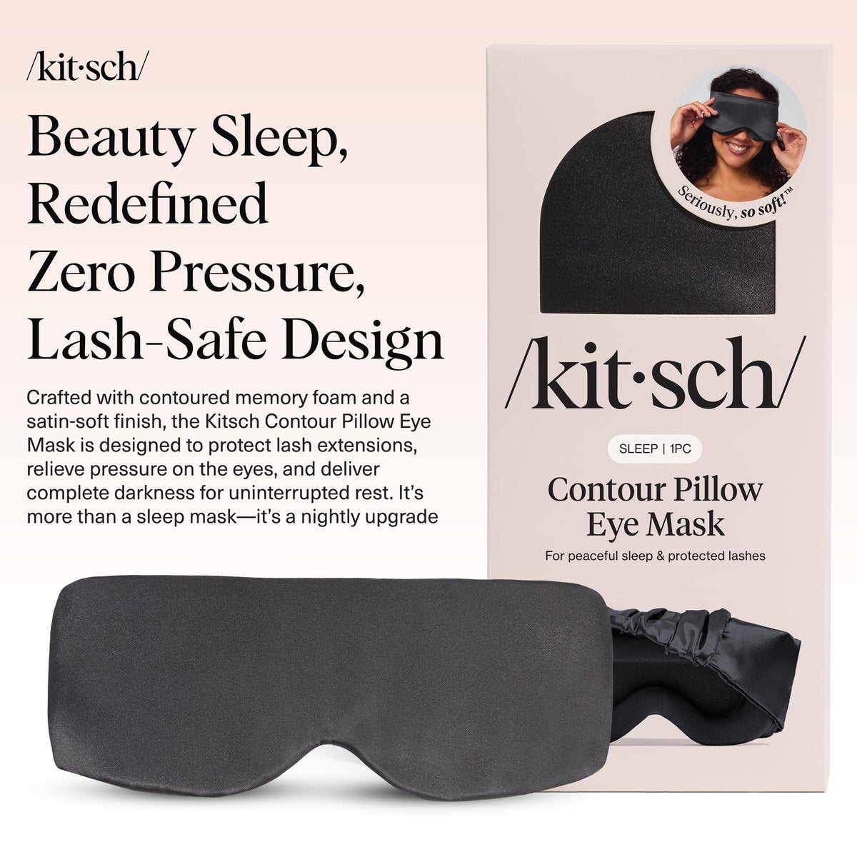 Kitsch Kontur-Schlafmaske – Weicher als Seide, Kein Druck auf den Augen, Leicht, Pflege für die Augen, Reiseessentials – Holzkohle