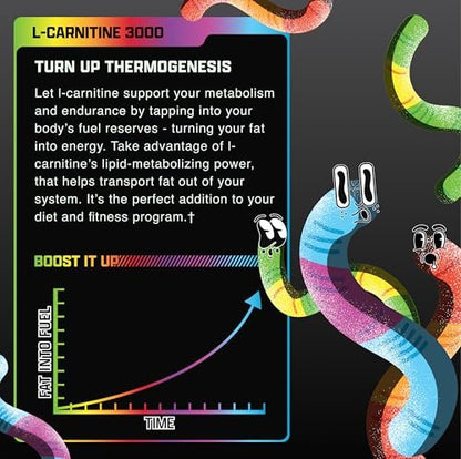 Nutrex Research L-Carnitin 3000 – Klinisch dosiertes flüssiges L-Carnitin für Energie, Stoffwechsel und Muskelregeneration – Leckerer Sour Gummy Worms Geschmack – Ohne Zucker, Kohlenhydrate und Stimulanzien – 31 Portionen