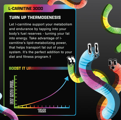 Nutrex Research L-Carnitin 3000 – Klinisch dosiertes flüssiges L-Carnitin für Energie, Stoffwechsel und Muskelregeneration – Leckerer Sour Gummy Worms Geschmack – Ohne Zucker, Kohlenhydrate und Stimulanzien – 31 Portionen