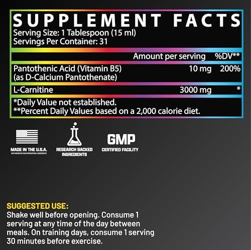 Nutrex Research L-Carnitin 3000 – Klinisch dosiertes flüssiges L-Carnitin für Energie, Stoffwechsel und Muskelregeneration – Leckerer Sour Gummy Worms Geschmack – Ohne Zucker, Kohlenhydrate und Stimulanzien – 31 Portionen
