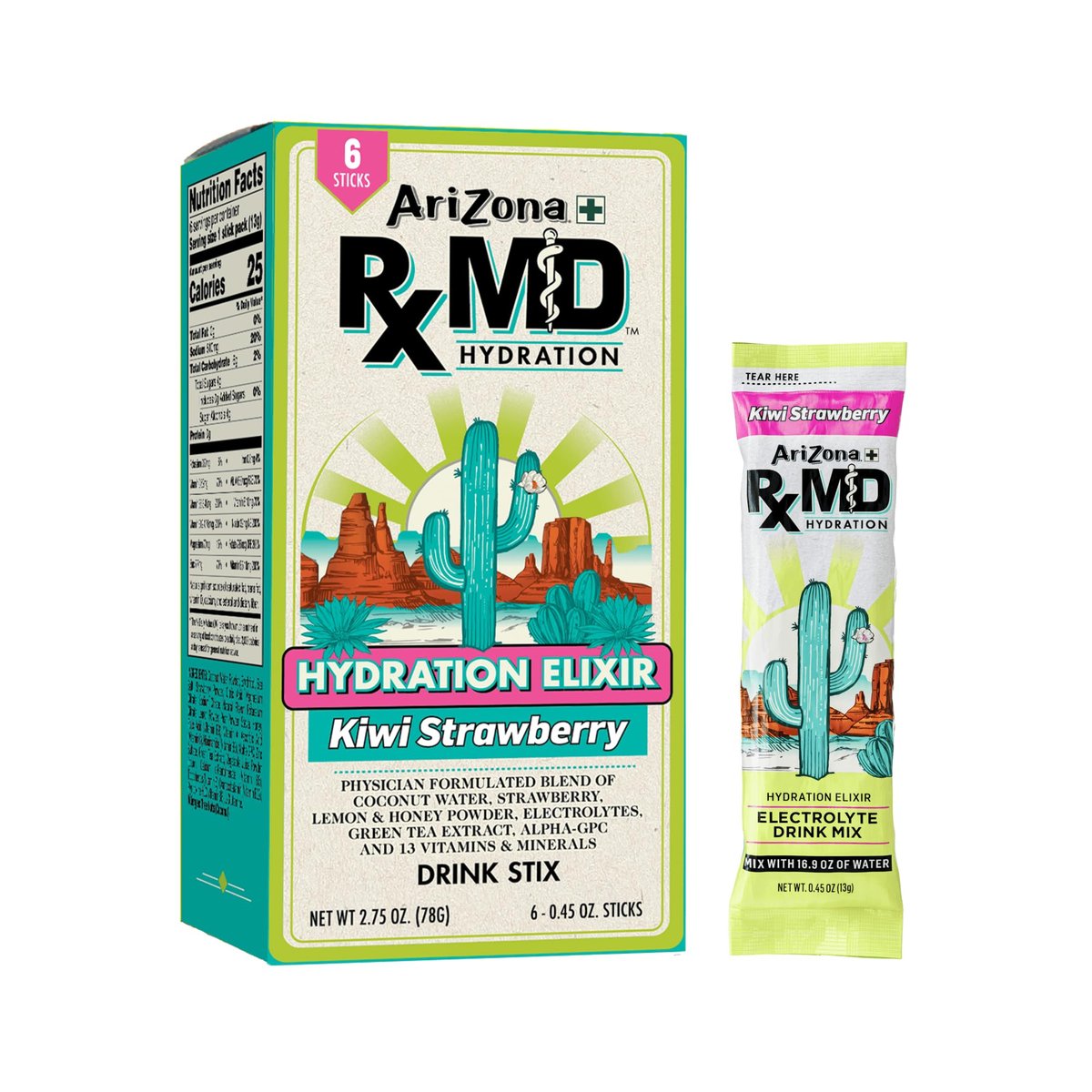 Arizona Rx MD Hydration Kiwi Strawberry - Getränkepulver - 920 mg Elektrolyte - 0,45 g Pulversticks (6er-Pack)