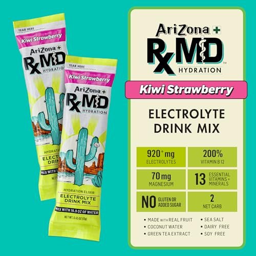 Arizona Rx MD Hydration Kiwi Strawberry - Getränkepulver - 920 mg Elektrolyte - 0,45 g Pulversticks (6er-Pack)