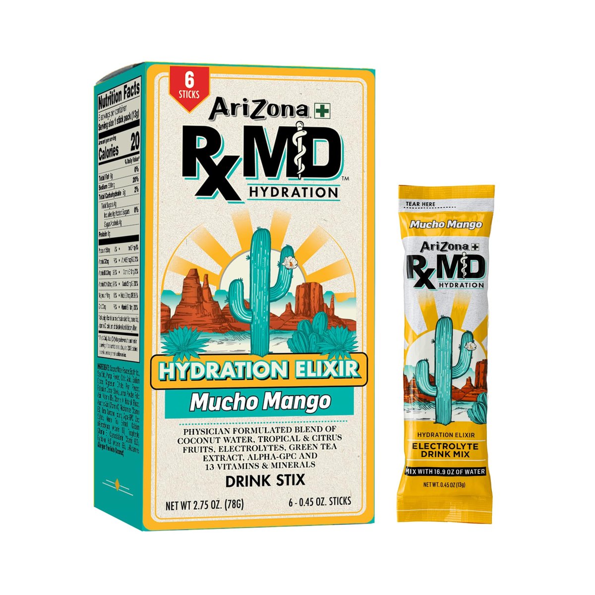 Arizona Rx MD Hydration Mucho Mango - Getränkepulver - 920 mg Elektrolyte - 0,45 g Portionsbeutel (6er Pack)