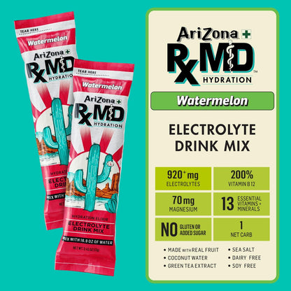 AriZona Rx MD Hydration Wassermelone - Getränkepulver - 920 mg Elektrolyte - 0,45 g Sticks (6er-Pack)