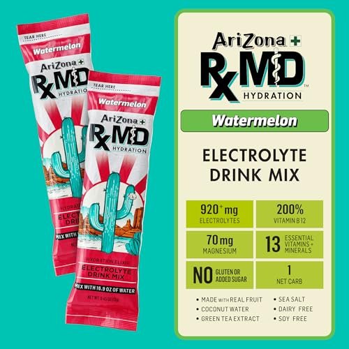 AriZona Rx MD Hydration Wassermelone - Getränkepulver - 920 mg Elektrolyte - 0,45 g Sticks (6er-Pack)