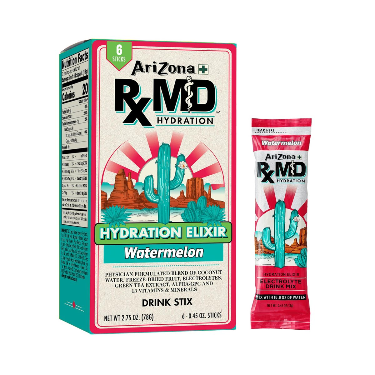 AriZona Rx MD Hydration Wassermelone - Getränkepulver - 920 mg Elektrolyte - 0,45 g Sticks (6er-Pack)