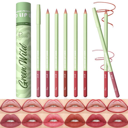 Pudaier 6 Farben Lippenkonturenstift Set - Matte Samt Lippenliner mit Aufbewahrungseimer, definierende & füllende Lippen, wasserfest & langanhaltend Nude Lippenkonturenstifte | Set 02
