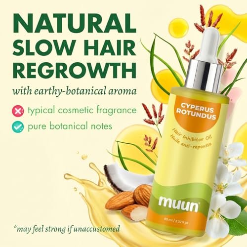 Muun Cyperus Rotundus Öl – Reduziert unerwünschten Haarwuchs, verlangsamt das Nachwachsen – After-Shave-Öl für Gesicht, Bikini, Achseln, Körper – Feuchtigkeitsspendender & nährender Haarwuchshemmer, 100% natürlich